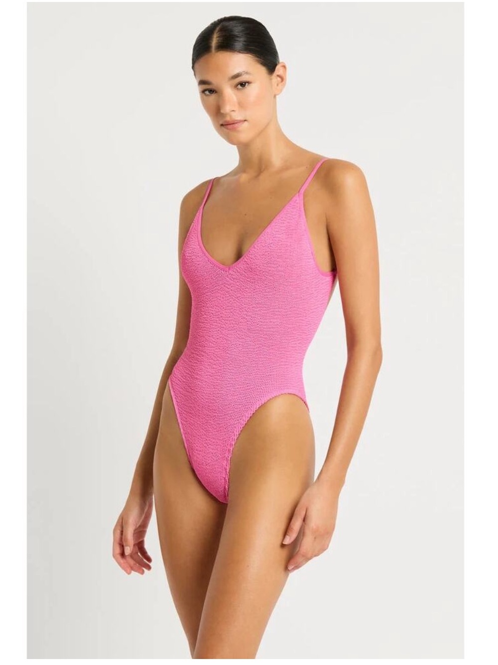 New Bond-eye Swim Elana One piece Swimsuit Candy Pink Ribbed OS NWT - Picture 3 of 10